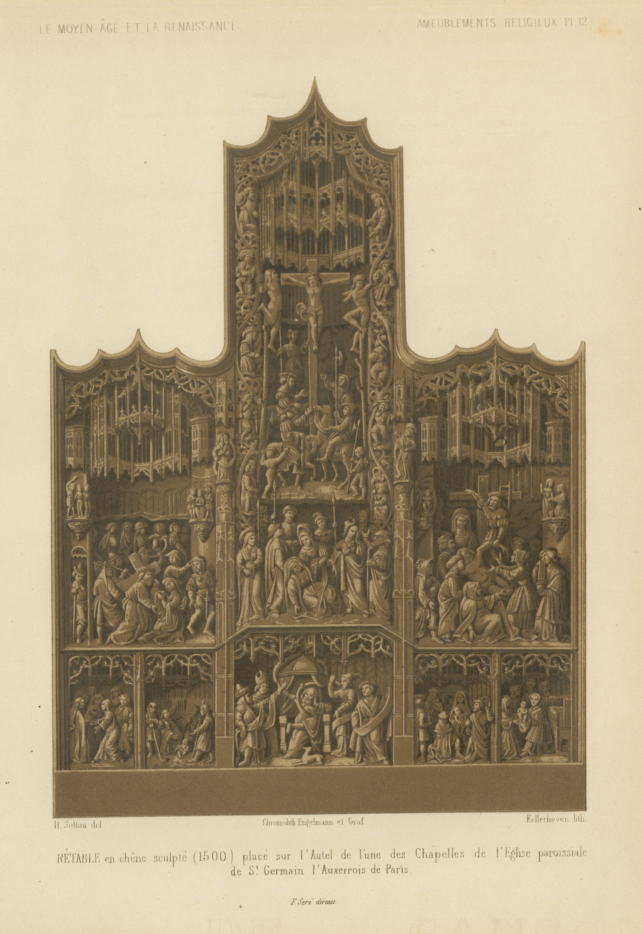 Carved Oak Retable of 1500, Saint Germain l'Auxerrois, Paris, 1851