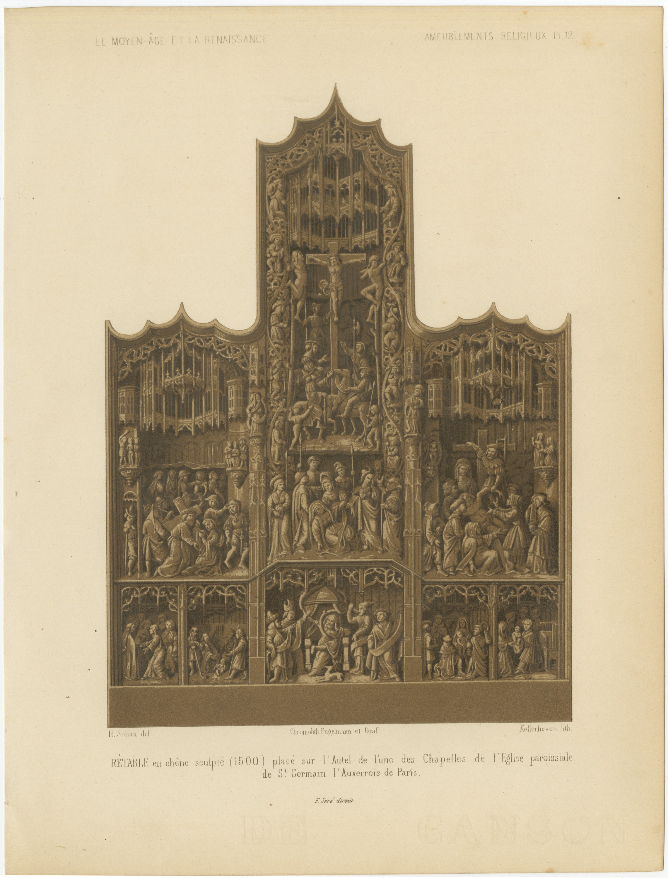 Carved Oak Retable of 1500, Saint Germain l'Auxerrois, Paris, 1851