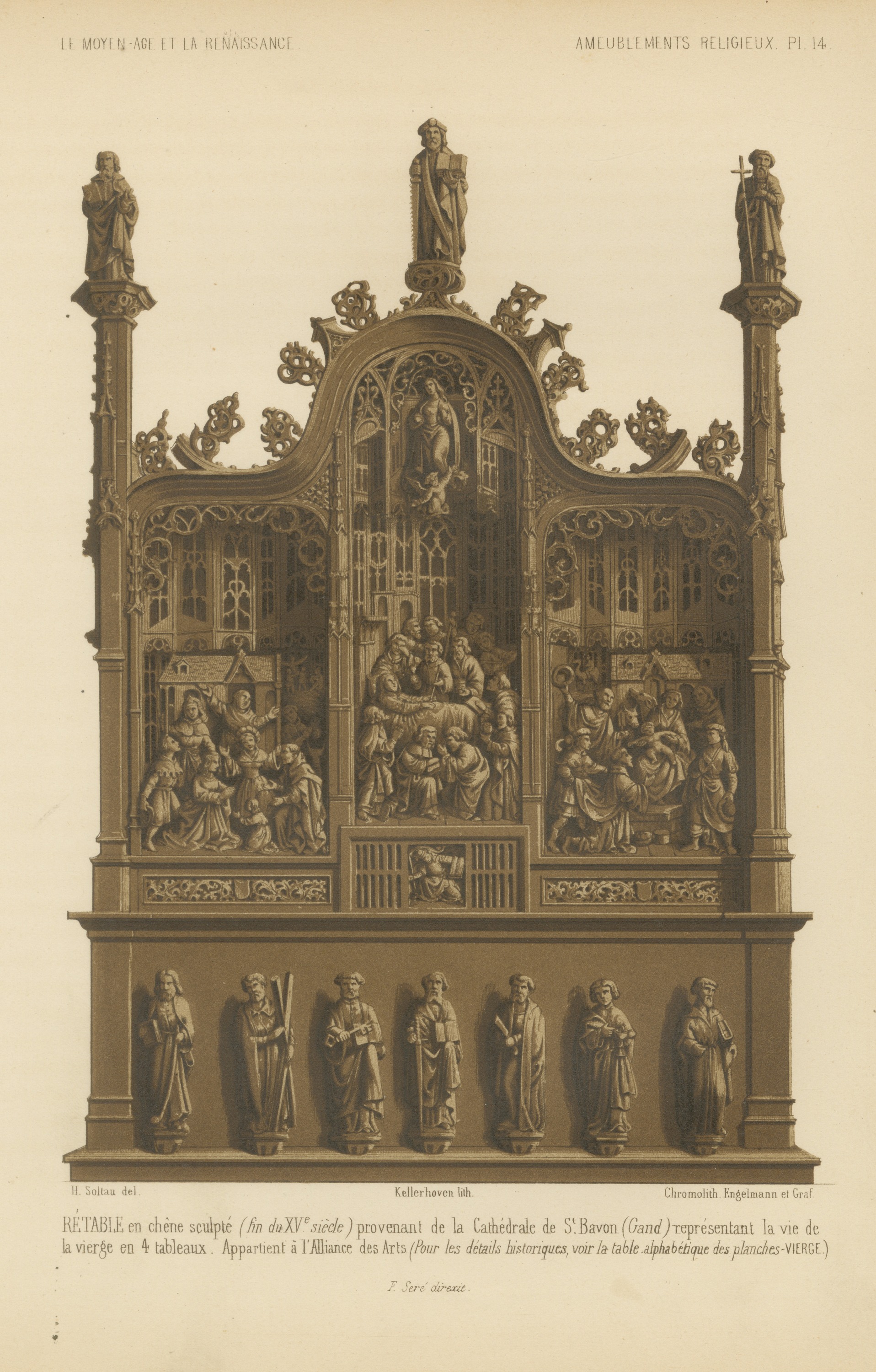 Carved Oak Retable from Saint Bavon, Ghent, Life of the Virgin, 1851
