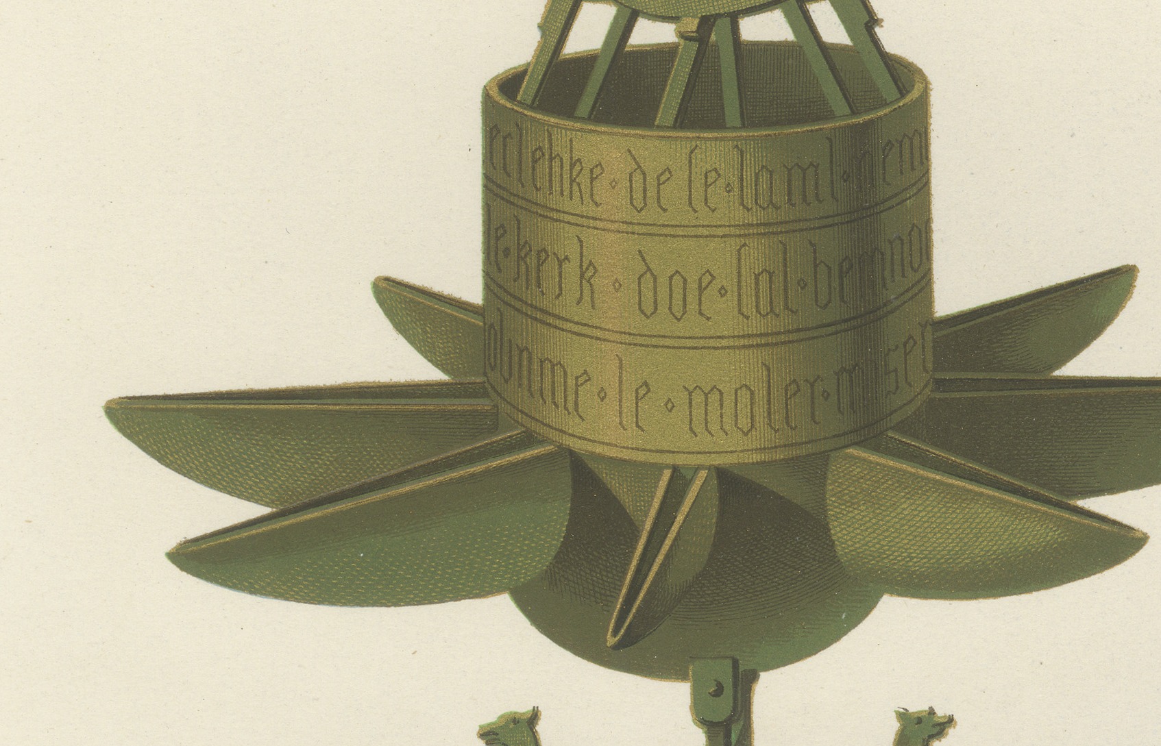 Flemish Votive Lamp, Fifteenth Century, Antique Print, 1851