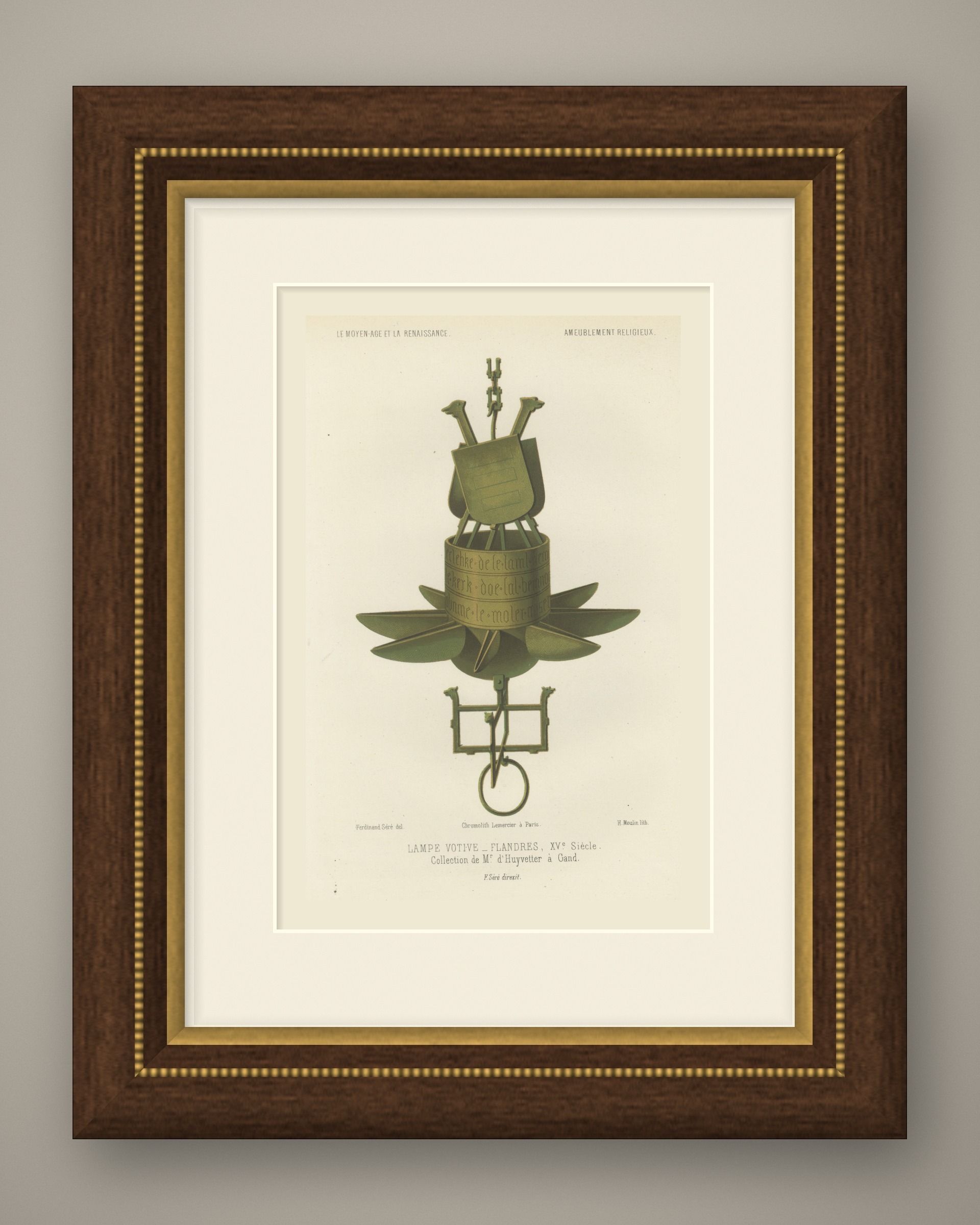 Flemish Votive Lamp, Fifteenth Century, Antique Print, 1851