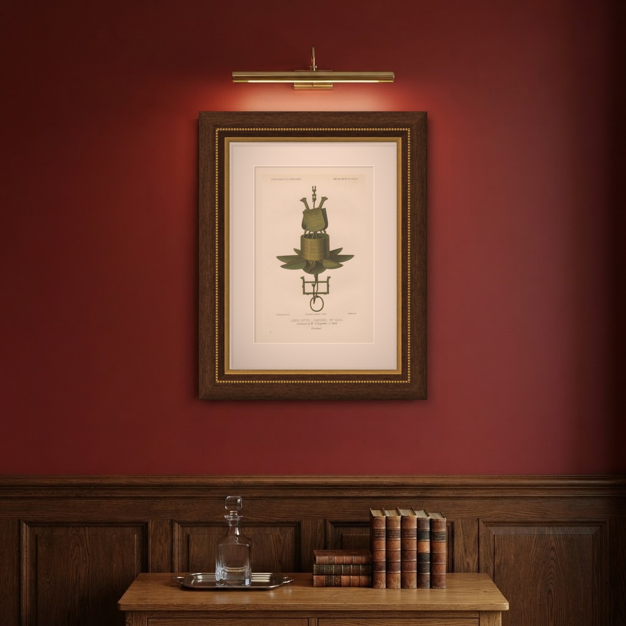 Flemish Votive Lamp, Fifteenth Century, Antique Print, 1851