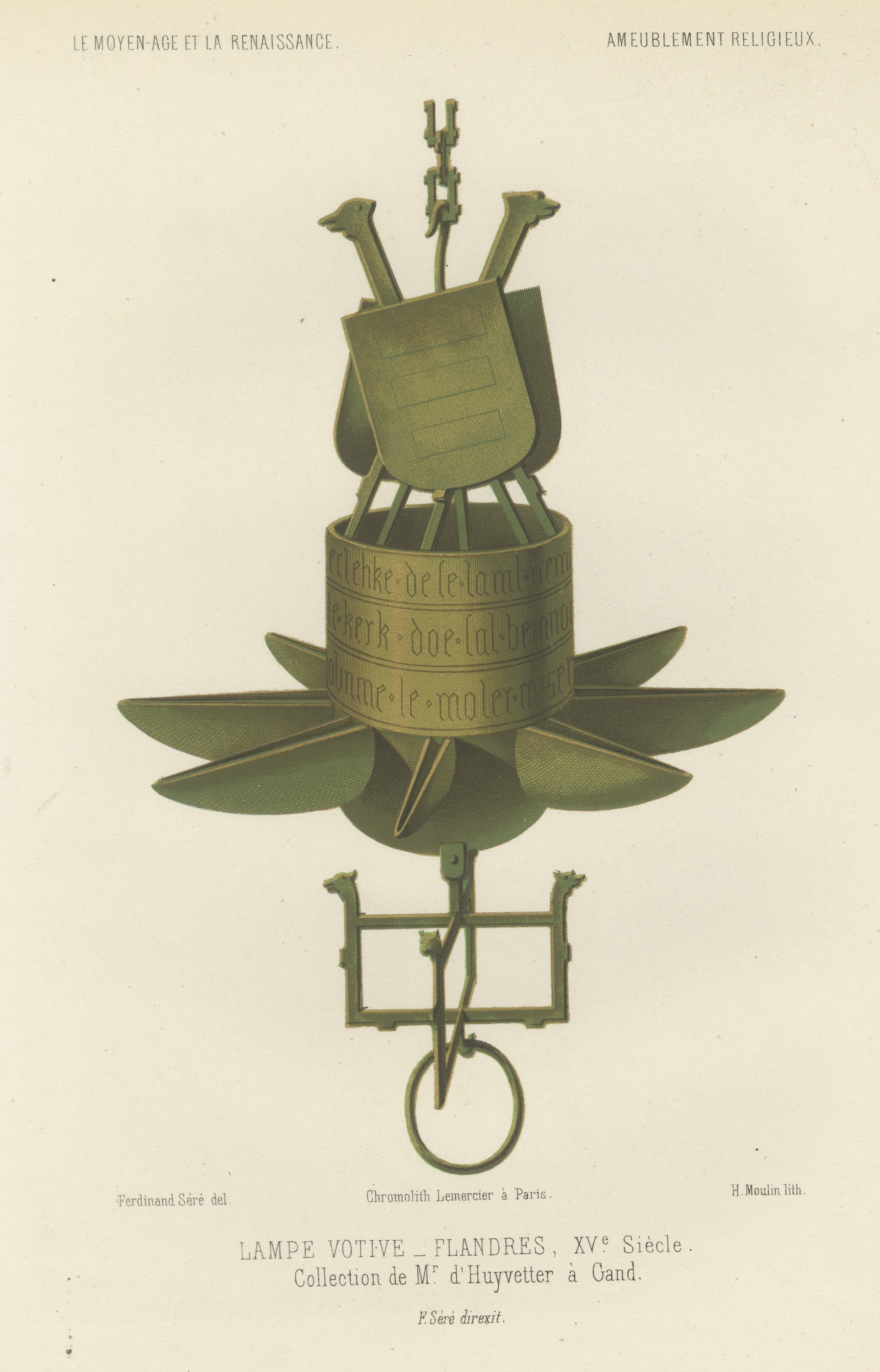 Flemish Votive Lamp, Fifteenth Century, Antique Print, 1851