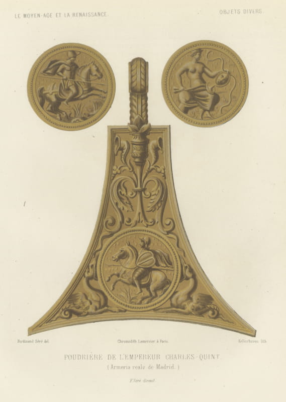 Powder Flask of the Emperor Charles the Fifth, Antique Print, 1851