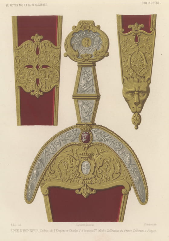 Sword of Honor given to Francis the First, 1526, Antique Print, 1851
