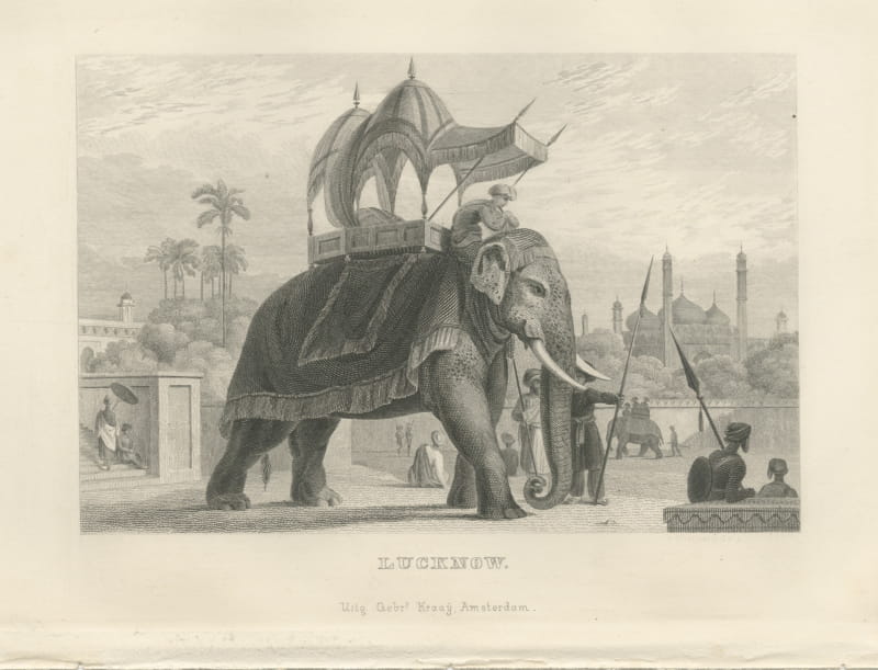 Lucknow, State Elephant with Canopied Howdah, Antique Steel Engraving, 1859