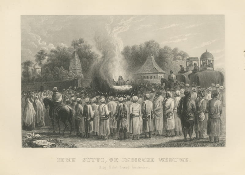 The Rite of Sati, an Indian Widow on the Pyre, Steel Engraving, 1859