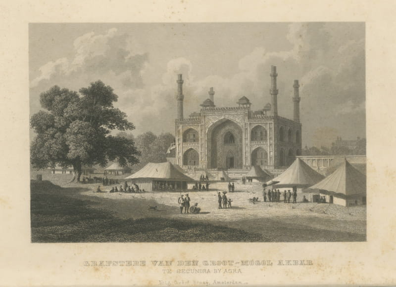 Tomb of Akbar at Sikandra near Agra, Antique Steel Engraving, 1859