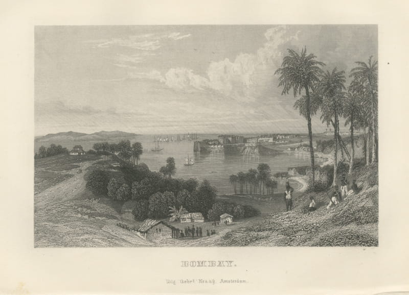 Bombay Harbor and Fort from the Hills, Antique Steel Engraving, 1859