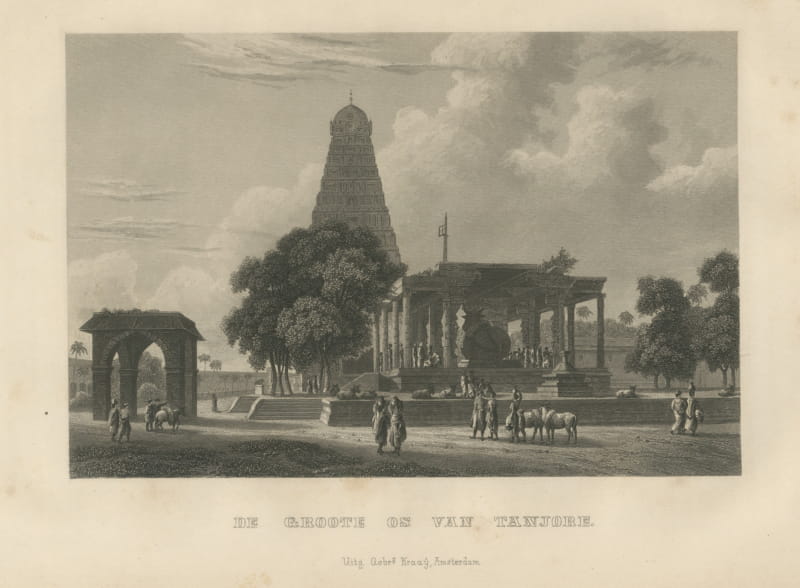 The Great Nandi Bull of Tanjore Temple, Antique Steel Engraving, 1859
