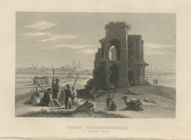 Shahjahanabad or New Delhi Beyond a Ruined Gateway, Steel Engraving, 1859