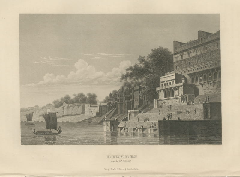 Benares on the Ganges, Ghats and Riverside Palaces, Steel Engraving, 1859