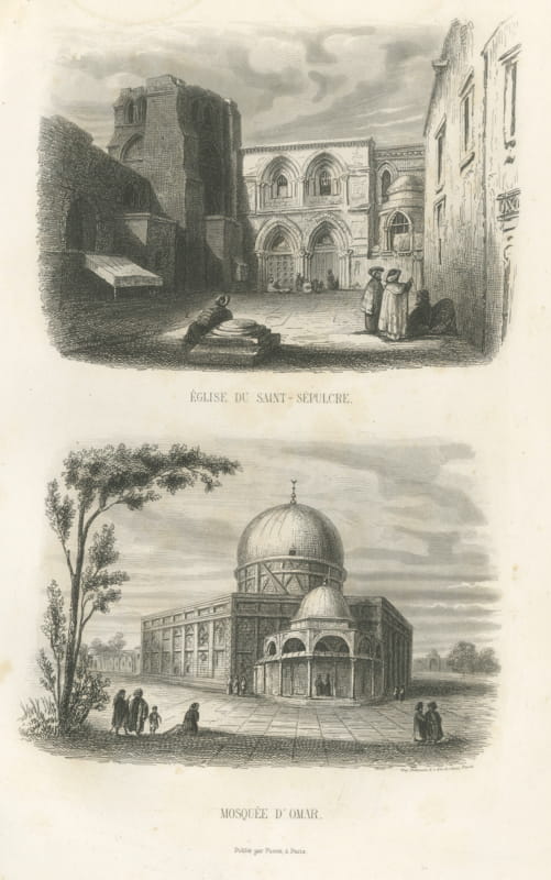 Holy Sepulchre Church and Dome of the Rock, Jerusalem, Antique Print, 1859