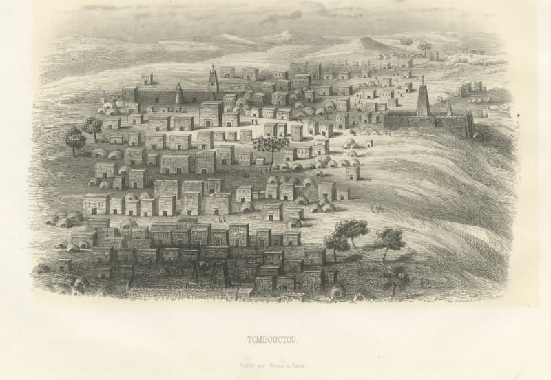 View of Timbuktu, Mali, Antique Steel Engraving, 1859