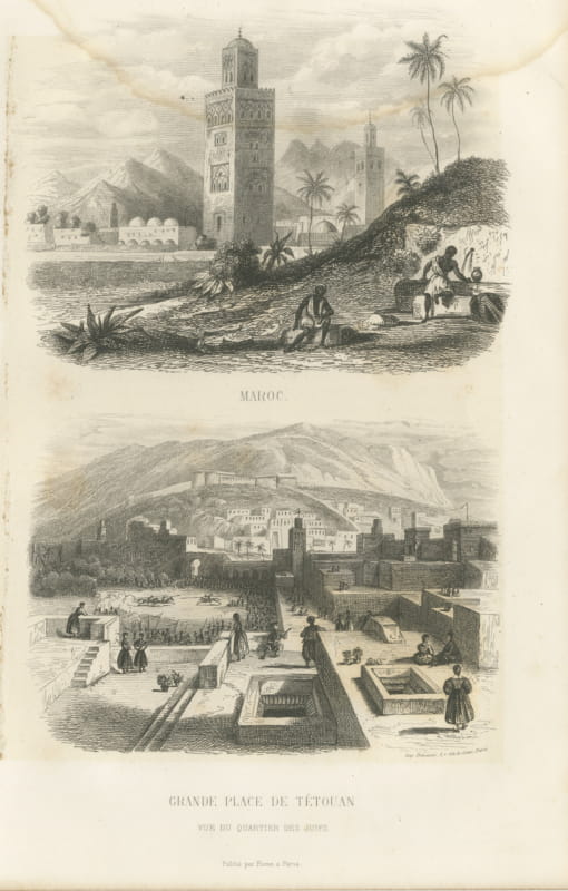 Moroccan Minaret and the Great Square of Tetouan, Antique Print, 1859