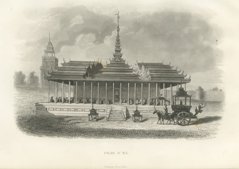 Royal Palace of Ava, Burma, Antique Steel Engraving, 1859