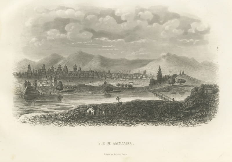 View of Kathmandu, Nepal, Antique Steel Engraving, 1859