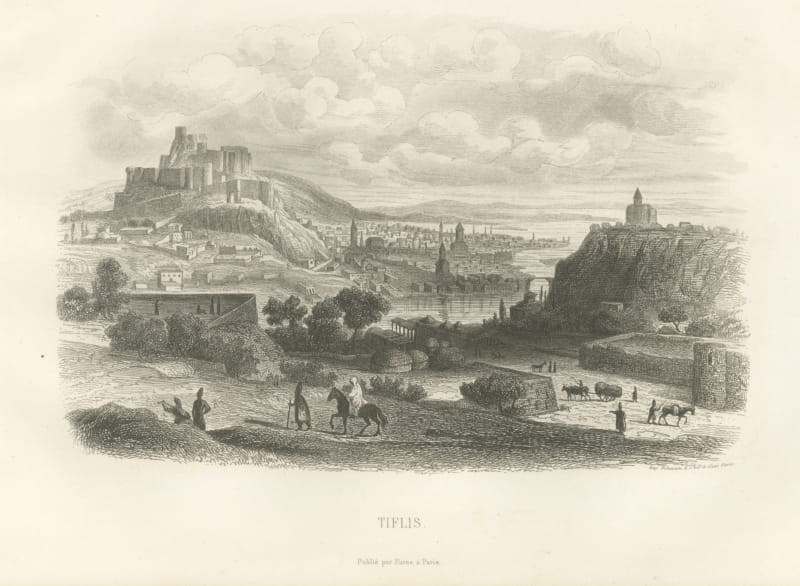 View of Tiflis, Tbilisi, Georgia, Antique Steel Engraving, 1859