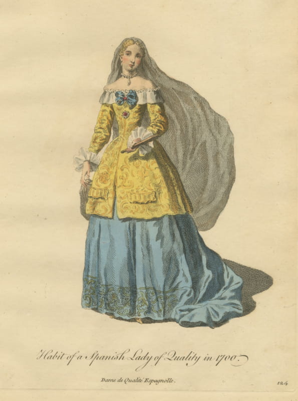 Spanish Lady of Quality in 1700 with a Long Veil, Jefferys Costume Plate, 1757