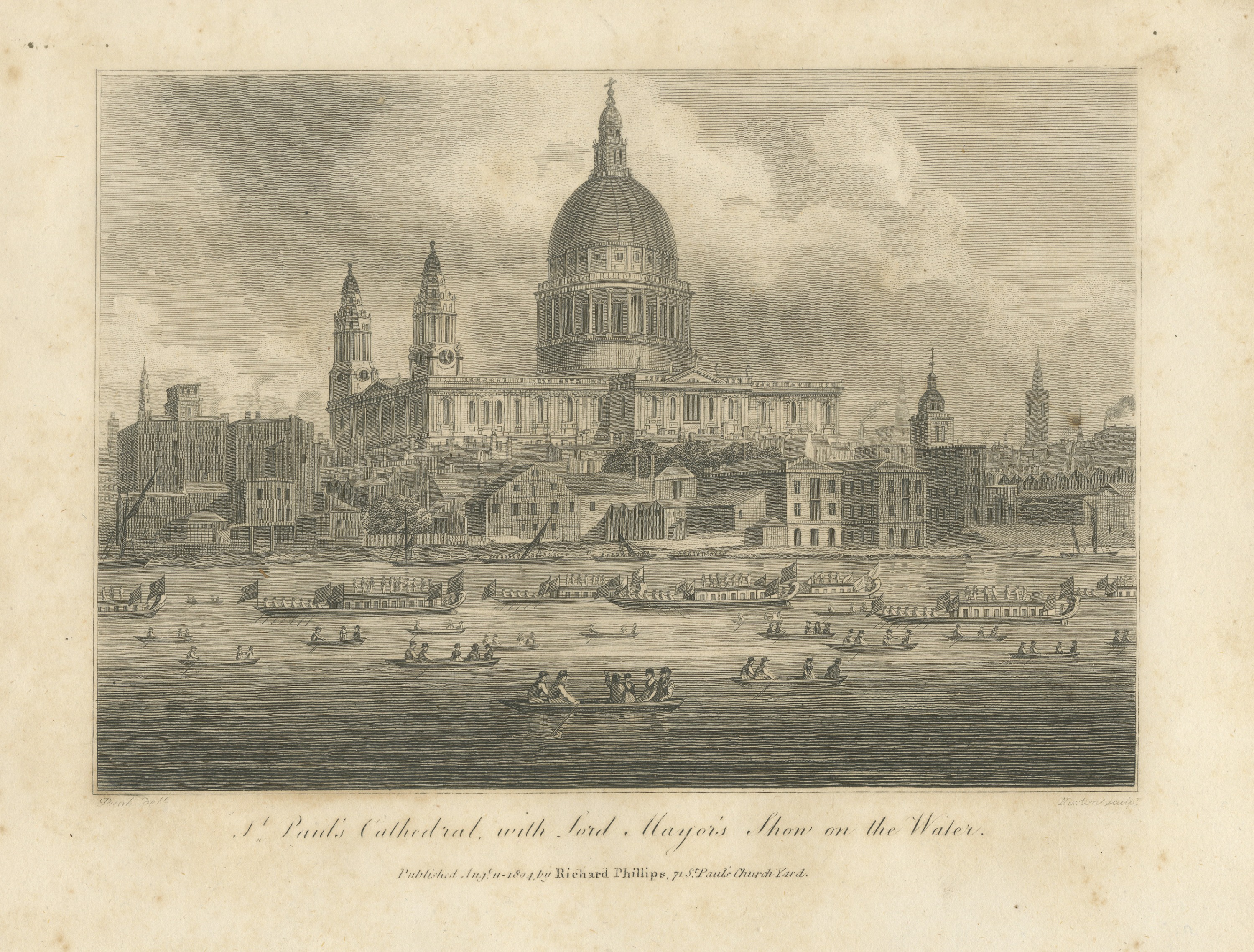 St Paul's Cathedral with the Lord Mayor's Show on the Thames, 1804
