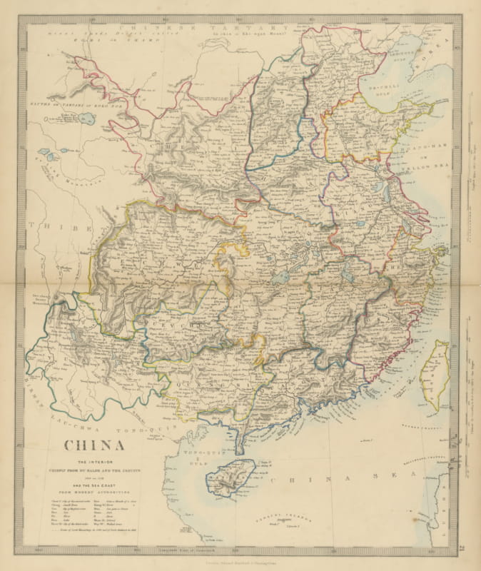 Antique Map of China with the Route of Lord Macartney and Lord Amherst, 1858