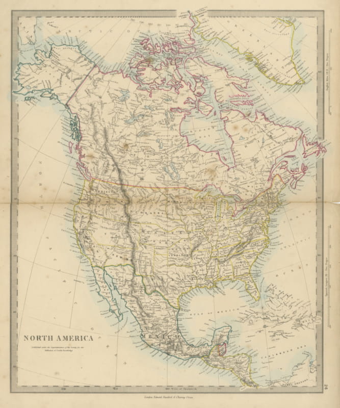Antique Map of North America with Russian America and West Georgia, 1858