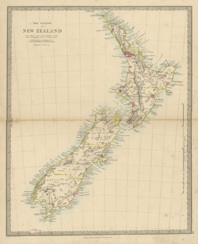 Antique Map of the Islands of New Zealand with Provinces and Settlements, 1858