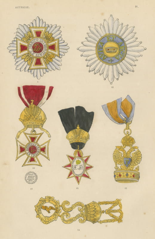 Orders of Austria, Leopold and Iron Crown, Plate IV, Wood Engraving, 1844