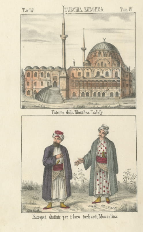 The Laleli Mosque in Istanbul and Two Men in Muslin Turbans, 1842