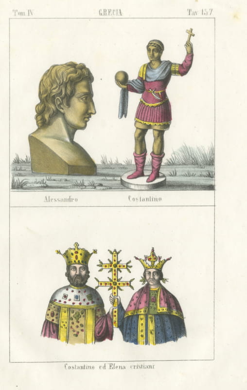 Alexander, Constantine, and Constantine with Helena, Hand Colored, 1842