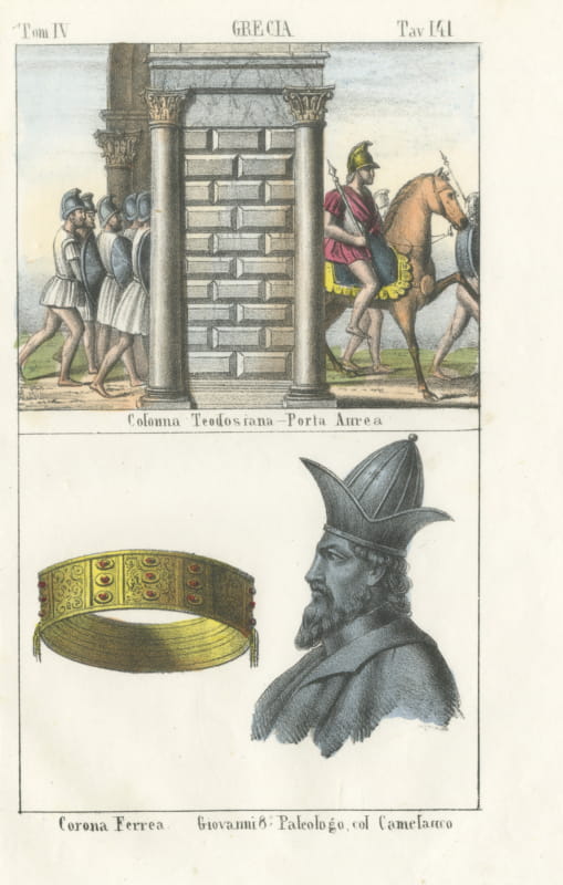 The Golden Gate, the Iron Crown and John VIII Palaeologus, Lithograph, 1842