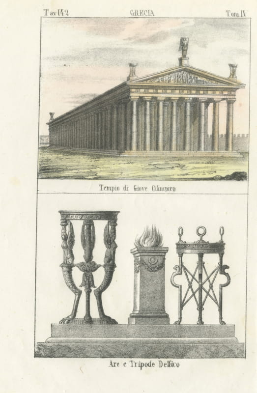Temple of Olympian Jupiter, Altars and the Delphic Tripod, Lithograph, 1842