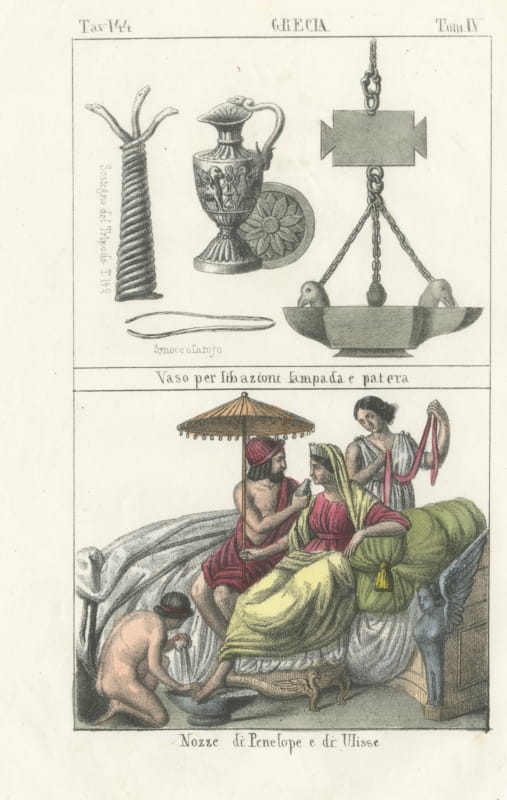 Greek Libation Vessel, Lamp and Patera with the Wedding of Penelope, 1842