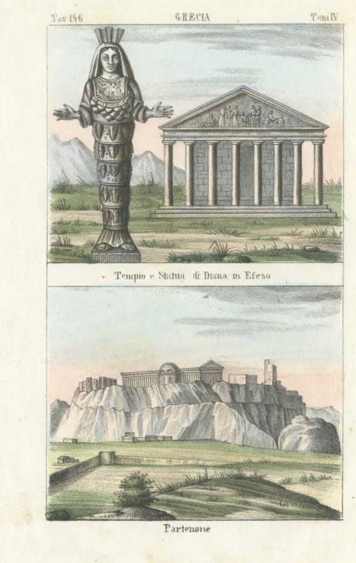 Temple and Statue of Diana at Ephesus and the Parthenon, 1842