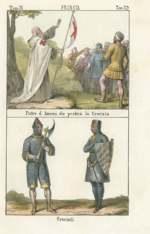Peter of Amiens Preaching the Crusade and Two Crusaders in Mail, 1842