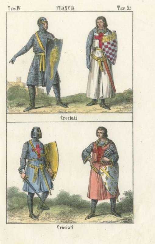 Crusader Knights in Mail with Heraldic Shields and Surcoats, 1842