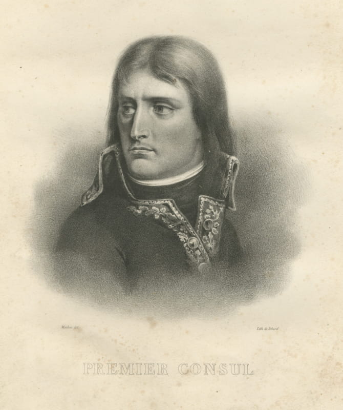 Napoleon as First Consul, Frontispiece Portrait, Antique Madou Lithograph, 1827