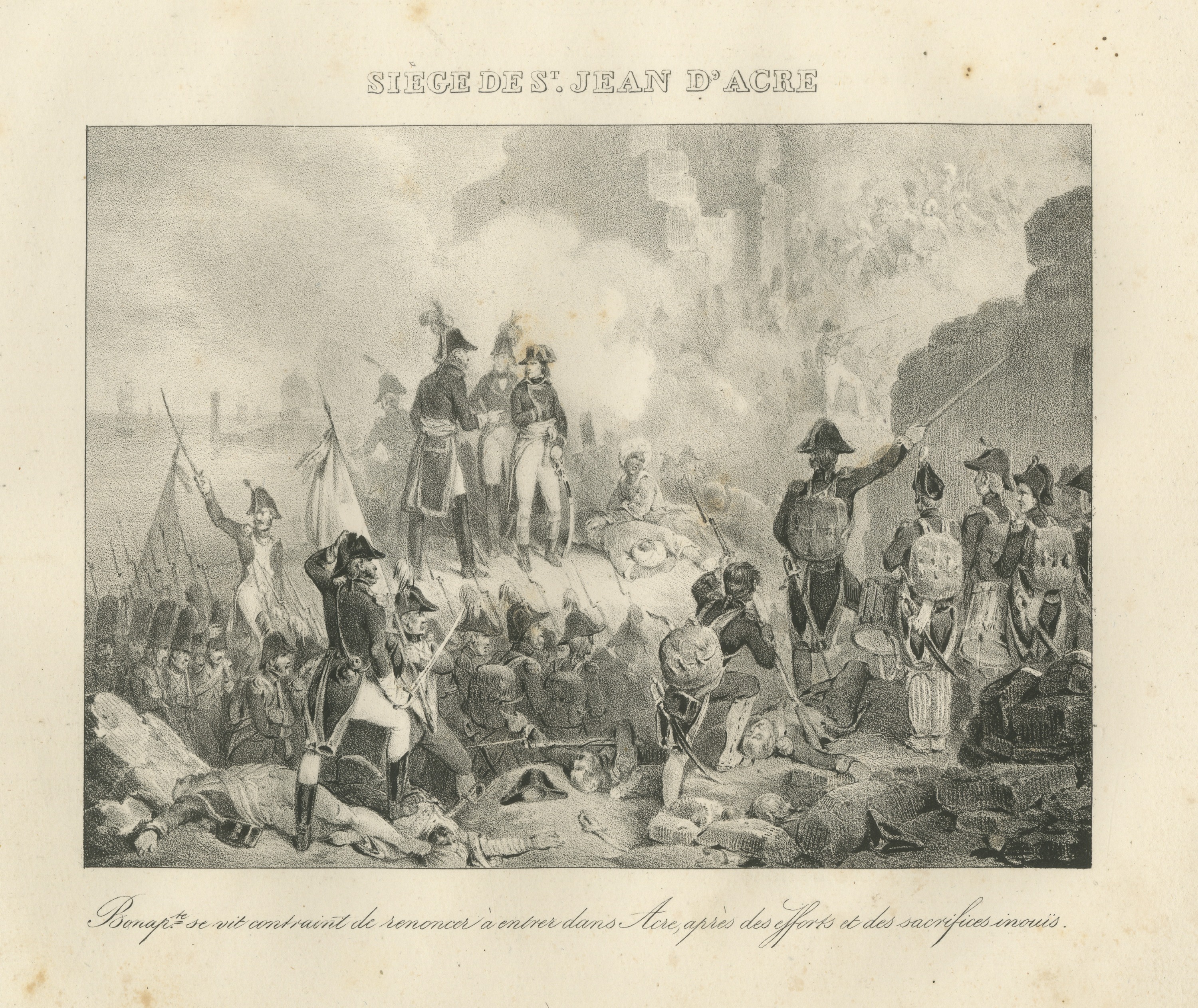 Siege of Acre, Napoleon Turns Back, Antique Madou Lithograph, 1827