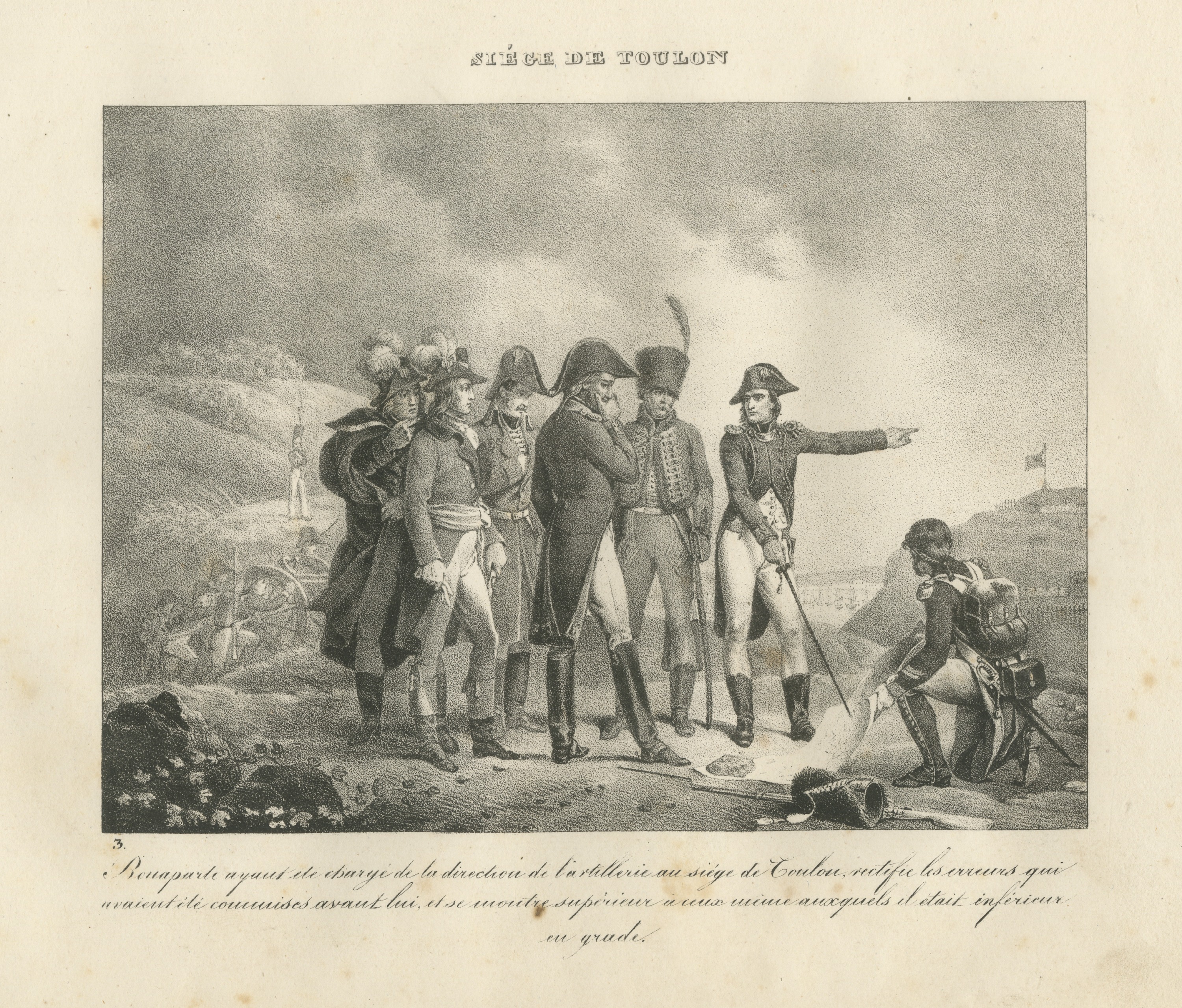 Siege of Toulon, Bonaparte Directs the Artillery, Antique Madou Lithograph, 1827
