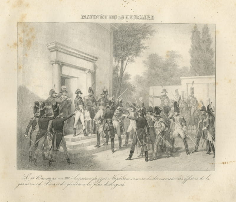 Morning of 18 Brumaire, the Paris Garrison, Antique Madou Lithograph, 1827