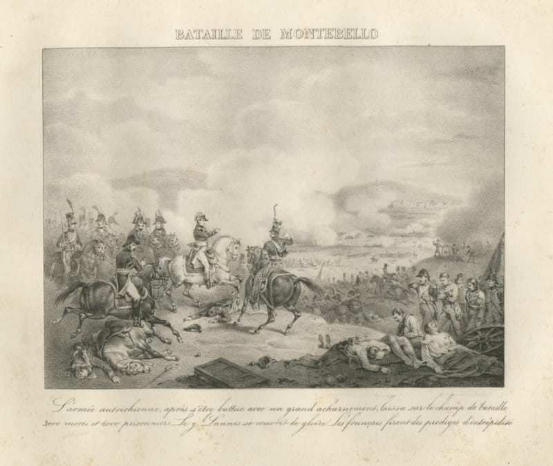 Battle of Montebello, General Lannes, Antique Madou Lithograph, 1827