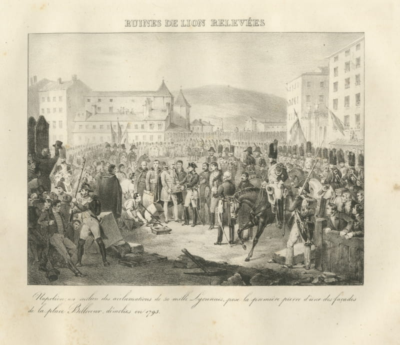 Napoleon Rebuilds the Place Bellecour, Lyon, Antique Madou Lithograph, 1827