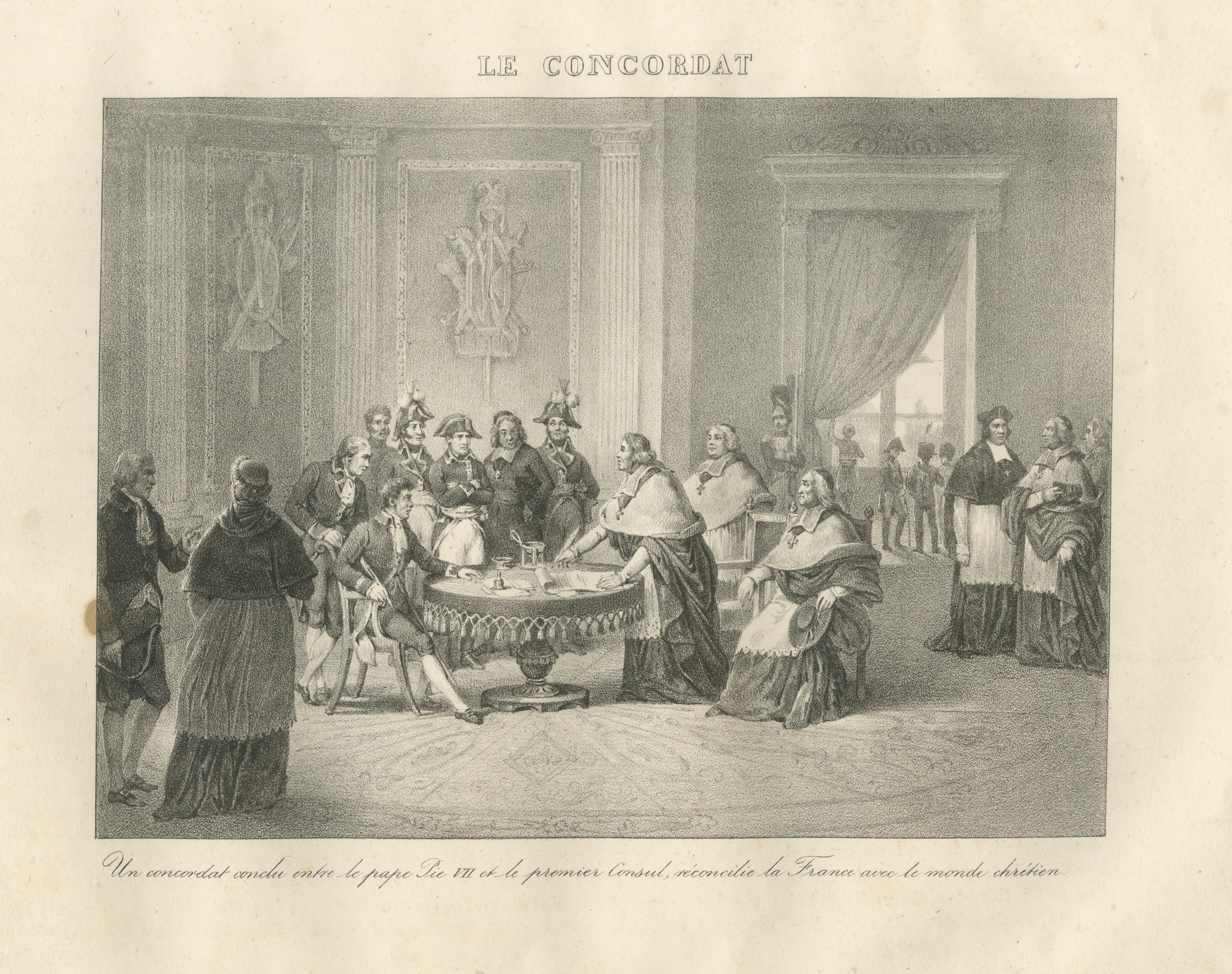 The Concordat, the First Consul and Prelates, Antique Madou Lithograph, 1827