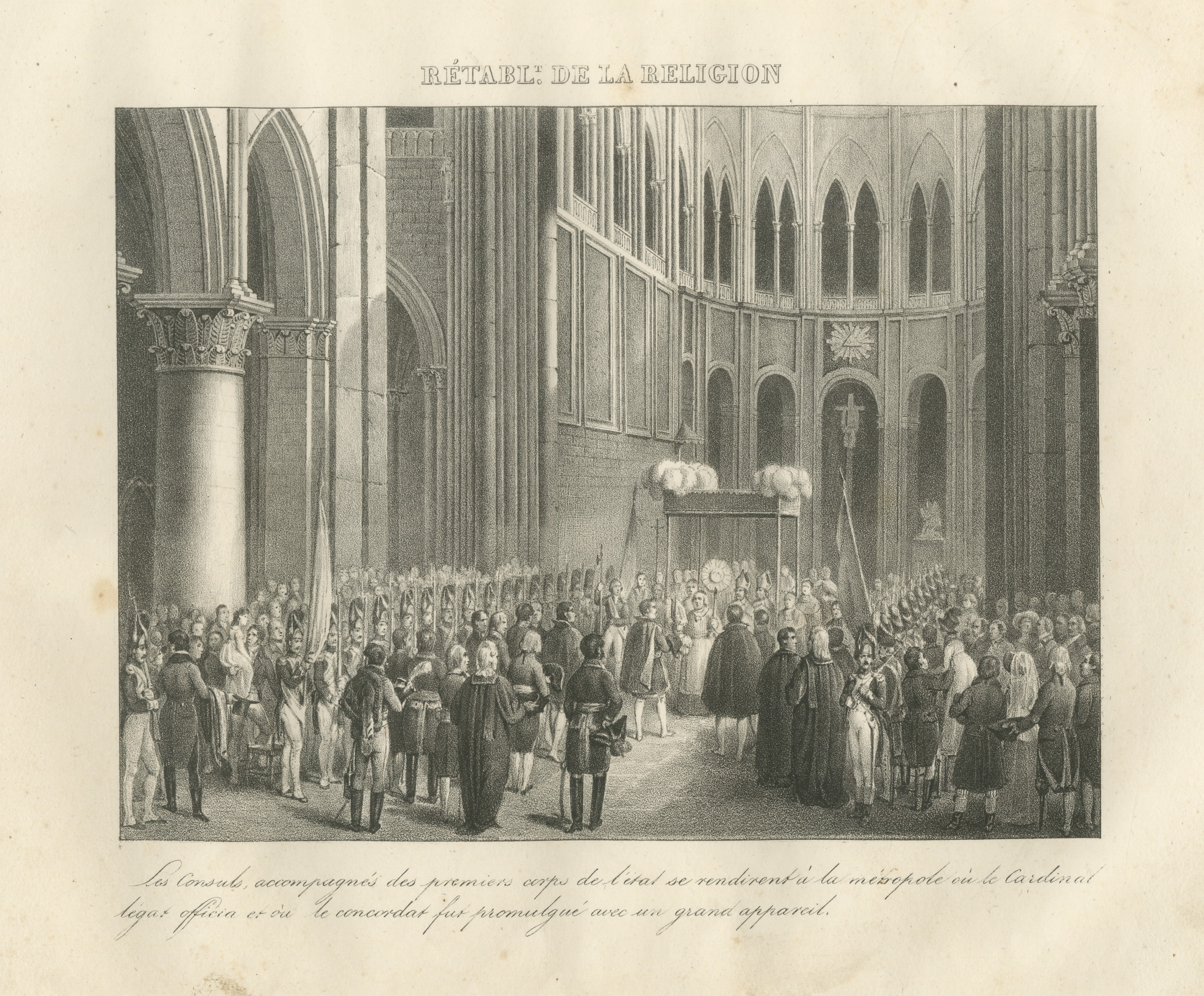 Restoration of Religion, Concordat Proclaimed, Antique Madou Lithograph, 1827