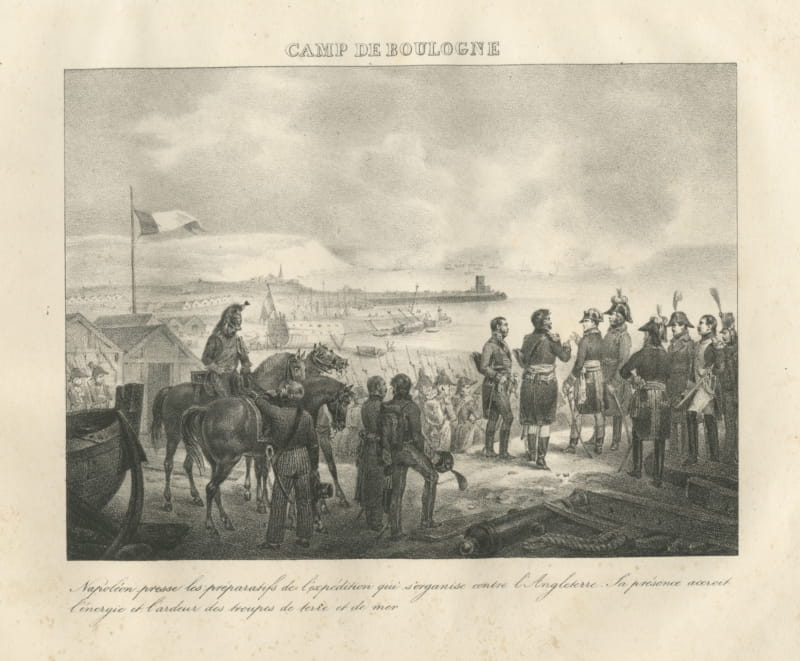 Camp of Boulogne, the Invasion Flotilla, Antique Madou Lithograph, 1827