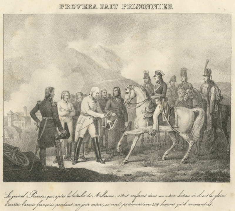 General Provera Surrenders after Millesimo, Antique Madou Lithograph, 1827