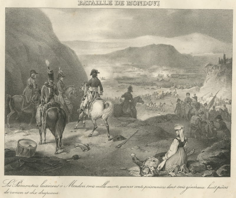 Battle of Mondovi, Piedmont Routed, Antique Madou Lithograph, 1827