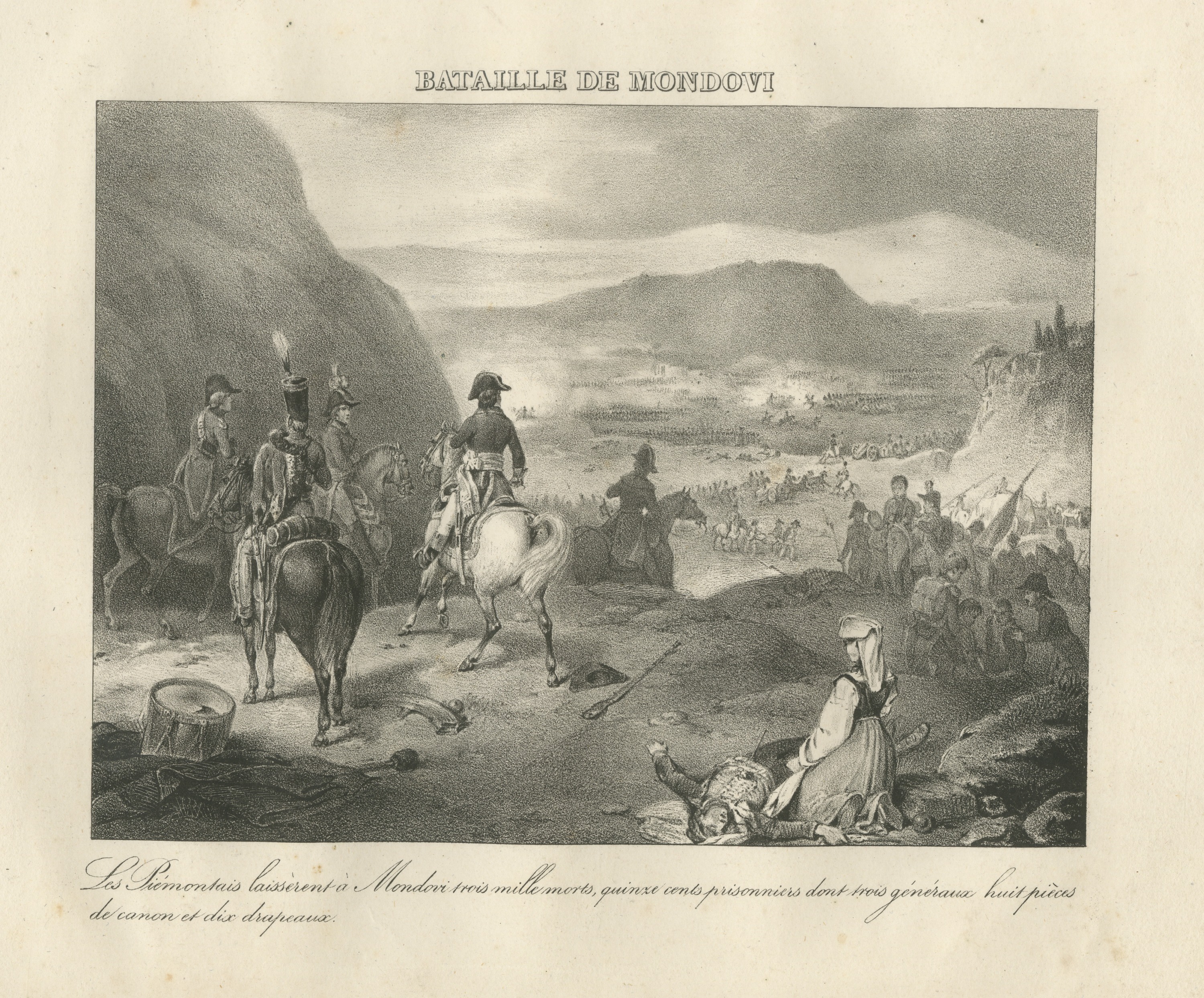 Battle of Mondovi, Piedmont Routed, Antique Madou Lithograph, 1827
