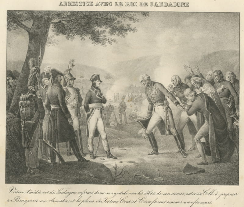 Victor Amadeus Sues for Armistice, Sardinia, Antique Madou Lithograph, 1827