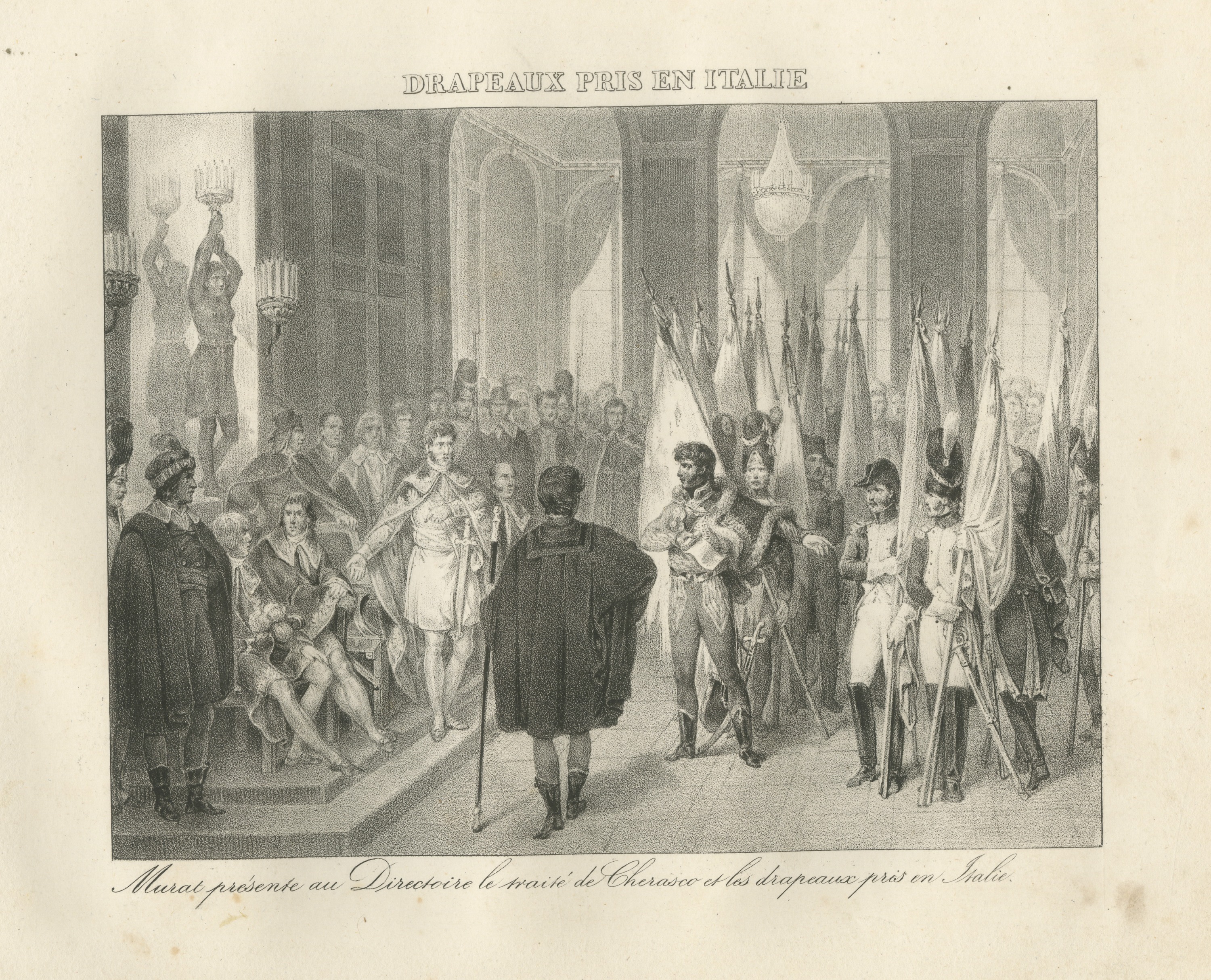 Murat Presents the Colors Taken in Italy, Antique Madou Lithograph, 1827